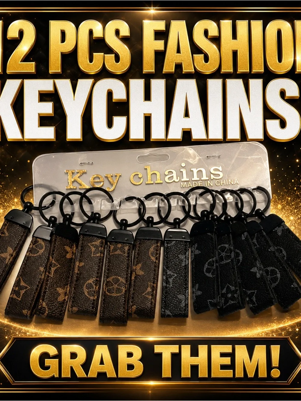 Black and Brown Fashion Keychain Set - 12 PCS